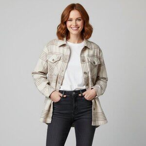 The B.C. Clothing Co Cream Plaid Shacket | Small